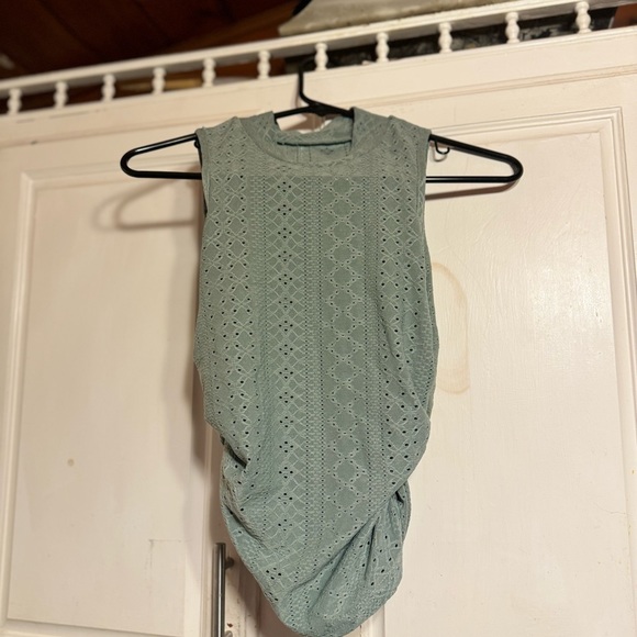 COPY - Eyelet Sage Green Ruched Sides top - Picture 4 of 8